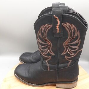 Rollda Boot Children Boys Size 5BK Black Cowboy‎ Work Chore Rodeo Embroidered